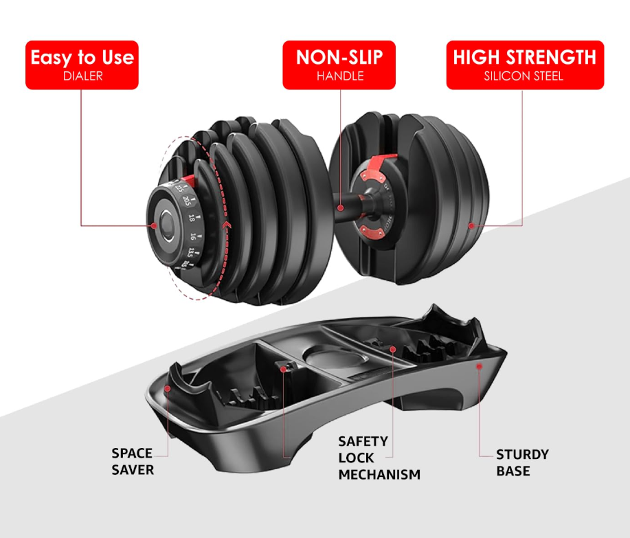 20kg Adjustable Dumbbell Set – 5-in-1 with Anti-Slip Handle | Home Gym